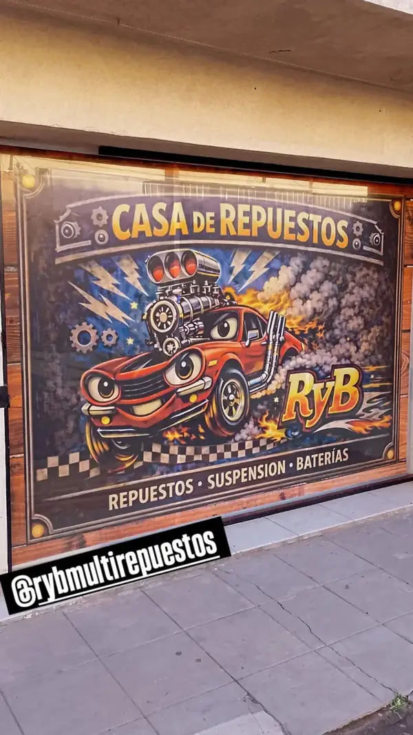 Frente de RyB Multirepuestos: cartel de repuestos, suspensión y baterías